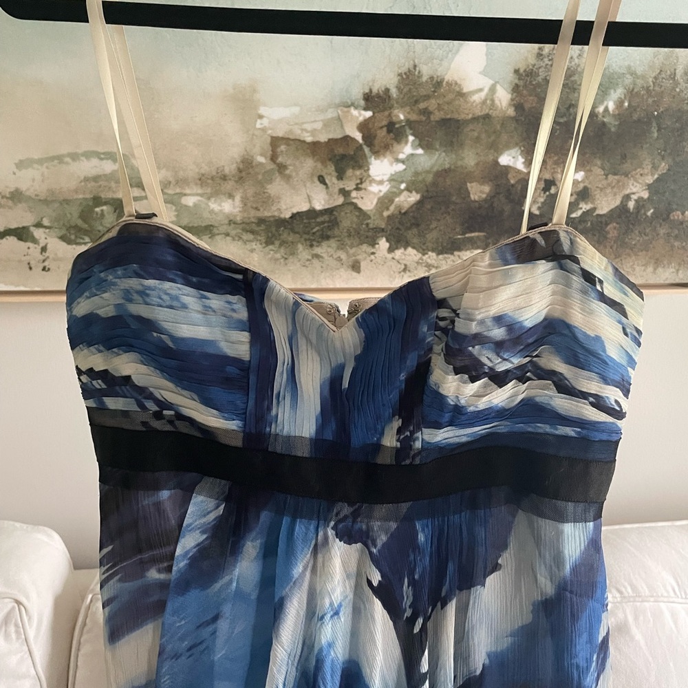 BCBGMaxAzria Strapless Blue 100% Silk Maxidress Size 8
